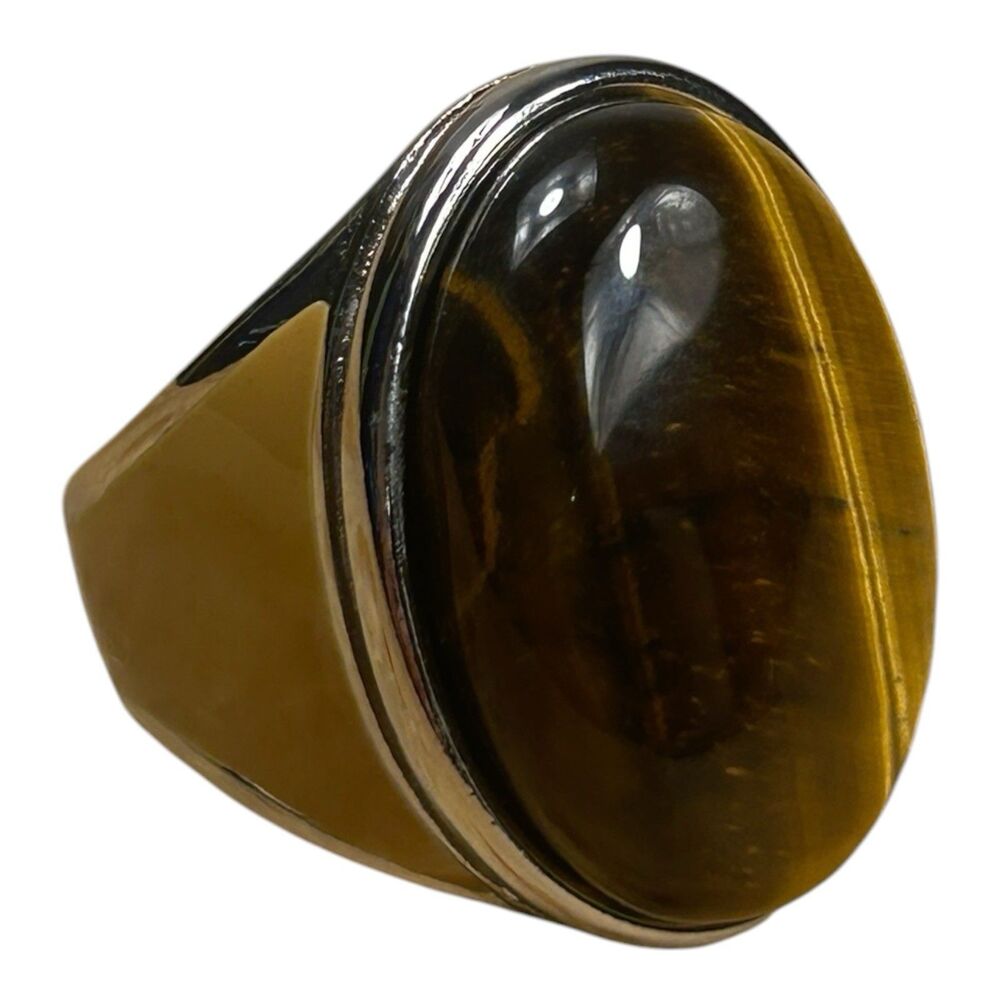Tiger Eye Oval Cabochon 316L Stainless Steel Statement Ring Size 8.5